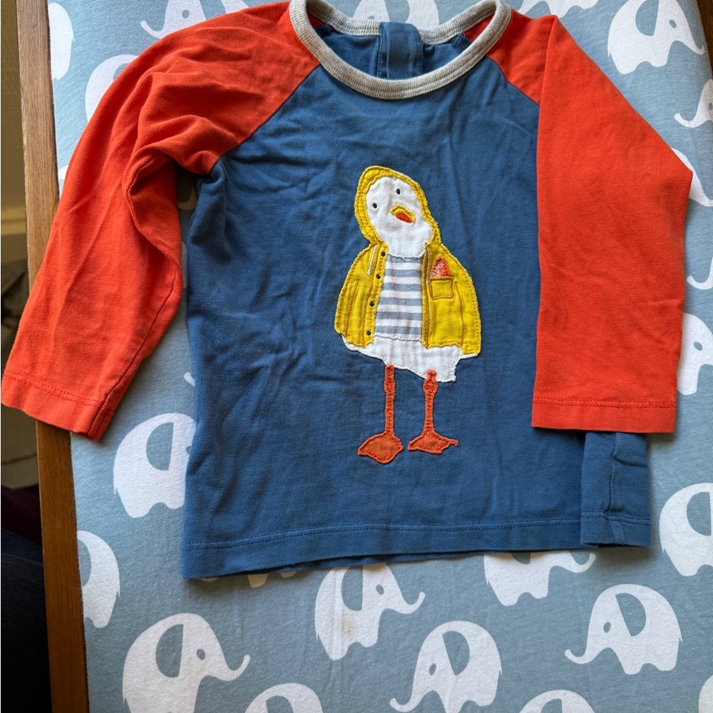 Baby Boden Blue and Orange Duck Appliqué Shirt
